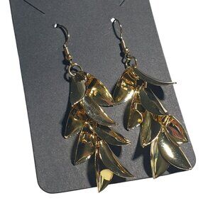Gold Leaf Dangle Earrings Lightweight Statement Jewelry Modern Design Pierced Ho